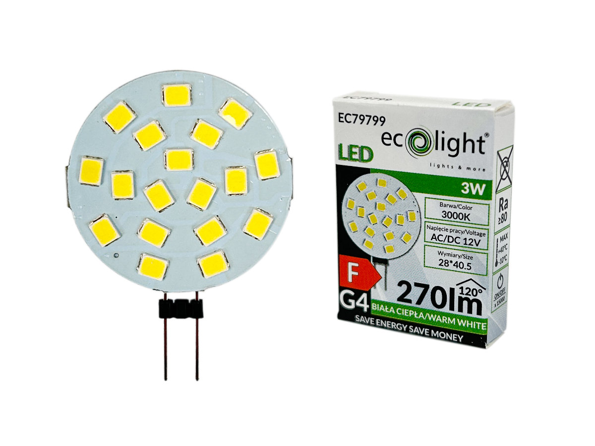 Żarówka LED G4 12V AC/DC Pastylka - barwa ciepła 3000K, moc - 3W - Onled.pl