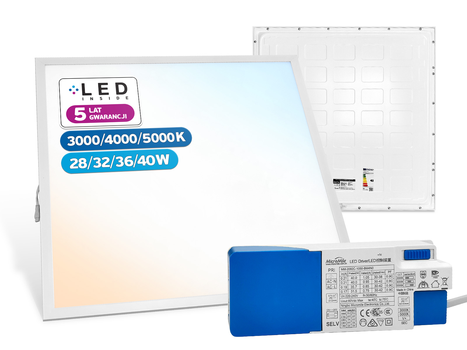 Panel podtynkowy LED 60x60 Almach CCT 28/32/36/40W 3000/4000/5000K