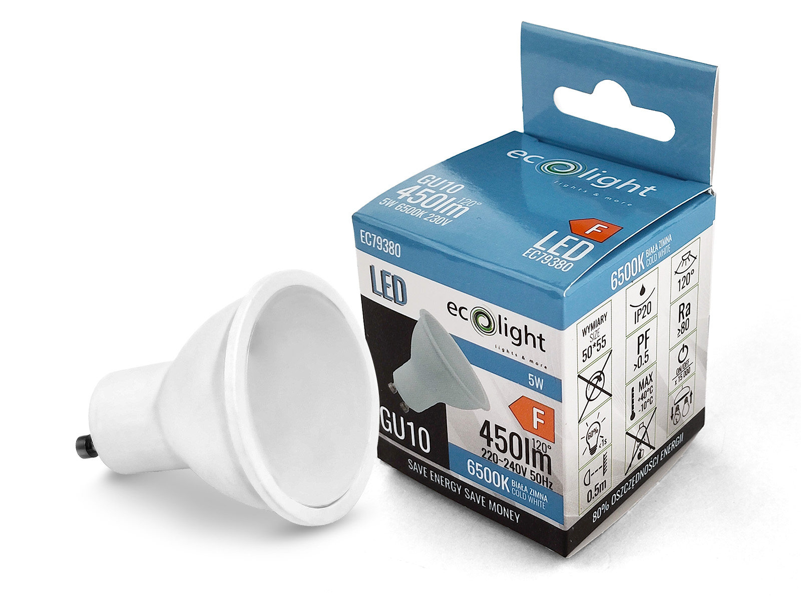 Żarówka LED GU10 5W ~ 40W 6500K BIAŁA Zimna -- 01.jpg