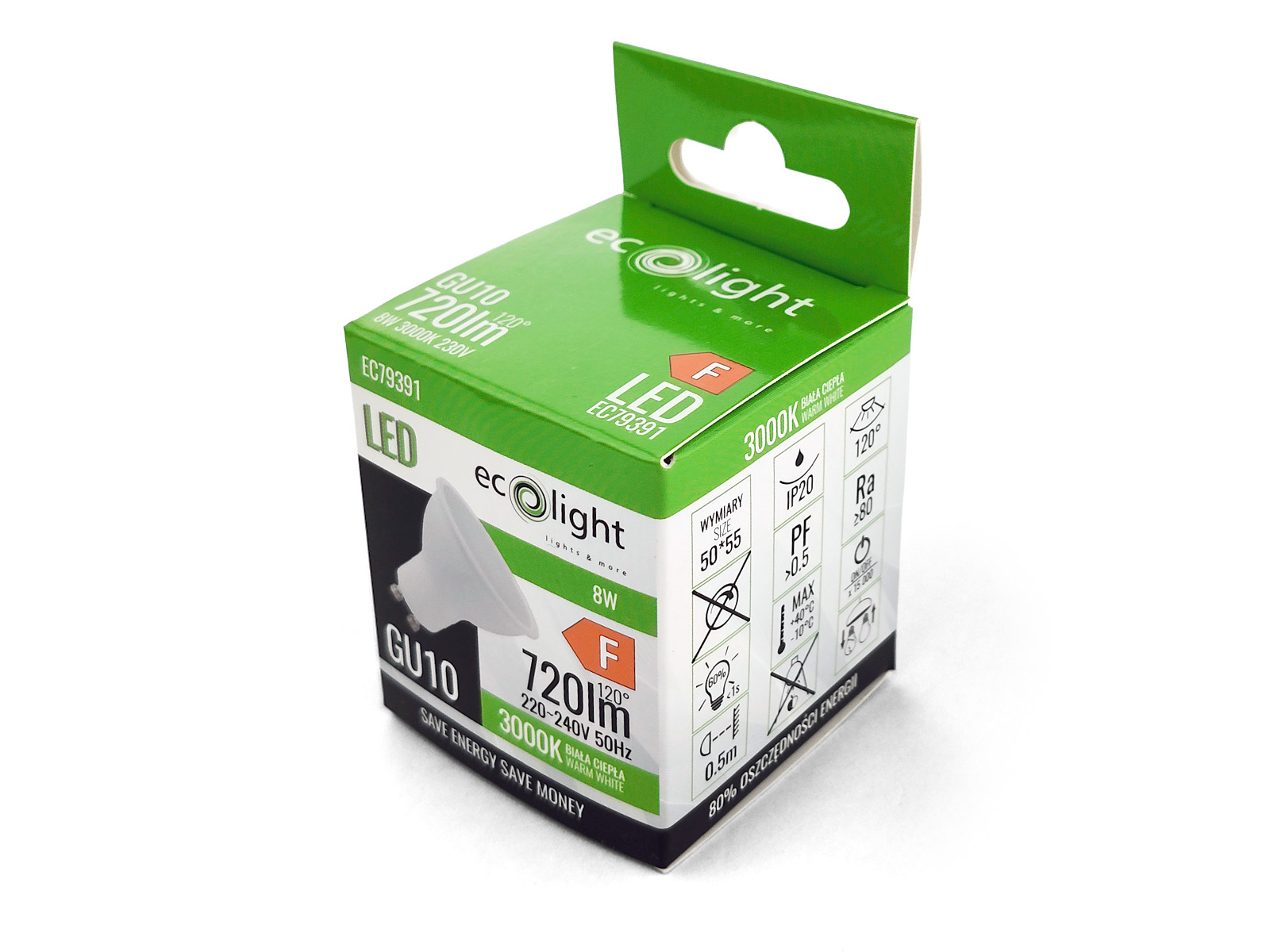 Żarówka LED GU10 8W ~ 60W 3000K BIAŁA Ciepła -- 02.jpg