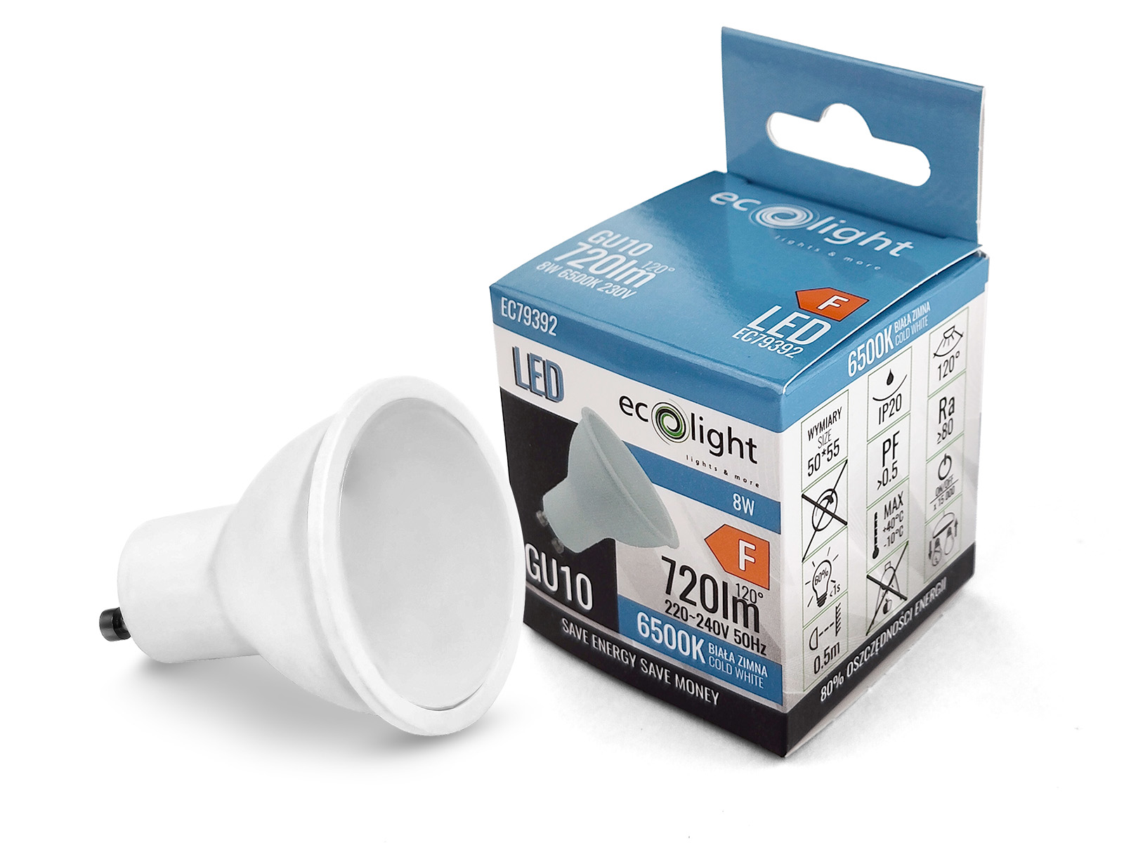 Żarówka LED GU10 8W ~ 60W 6500K BIAŁA Zimna -- 01.jpg