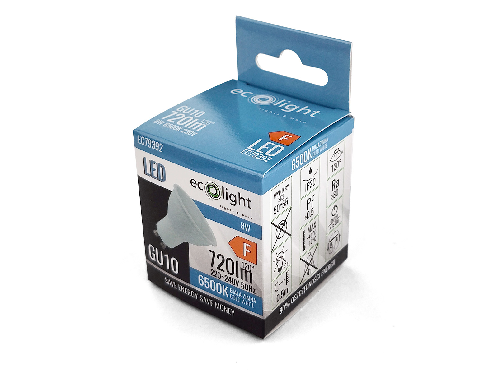 Żarówka LED GU10 8W ~ 60W 6500K BIAŁA Zimna -- 02.jpg